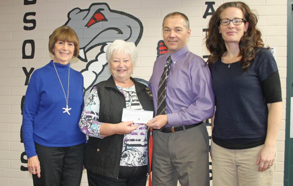 Soroptimist International, Osoyoos chapter, continues to support worthy causes in the community. For the past five years, the club has donated $1,000 to the Safe Teen program at Osoyoos Secondary School. They also provide scholarships for graduating students from Osoyoos Secondary School, Southern Okanagan Secondary School in Oliver and Similkameen Elementary Secondary School in Keremeos. Above, Osoyoos chapter president Dot Rathberger (second from left) hands over a $1,000 cheque for the Safe Teen program. Also on hand were (from left) School District 53 trustee June Harrington, OSS principal Mike Safek and teacher Sara Illingworth, who helps co-ordinate the Safe Teen program. (Keith Lacey photo)