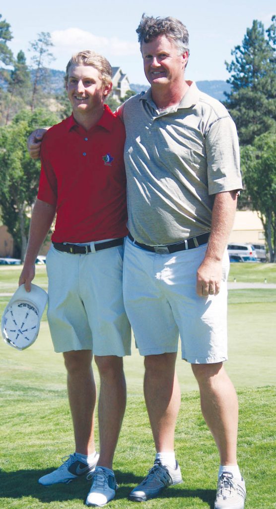 Jared du Toit from Kimberley is shown with his father Blake minutes after winning the prestigious tournament. (Keith Lacey photo)