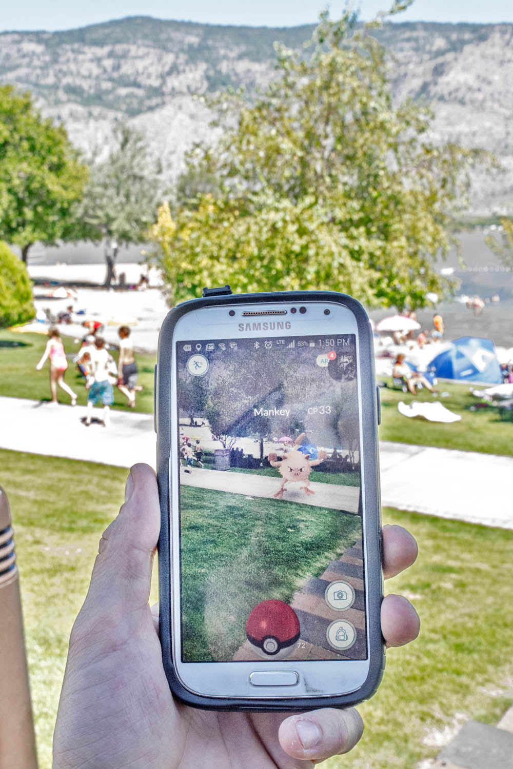 Pokemon Go visits Gyro Beach in Osoyoos. The popular game is encouraging people to get out and explore. (Dan Walton photo)
