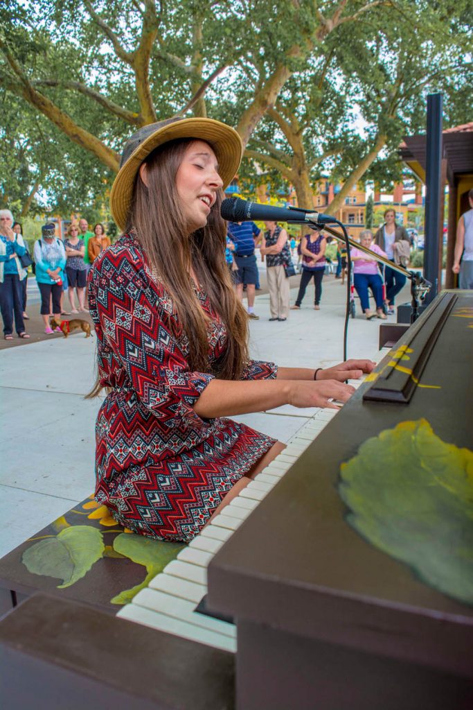 During an introductory ceremony on June 12, Kayla Turnbull was one of the first musicians to use the piano at Gyro Beach, which was donated by her family for the public to enjoy. (Dan Walton photo)