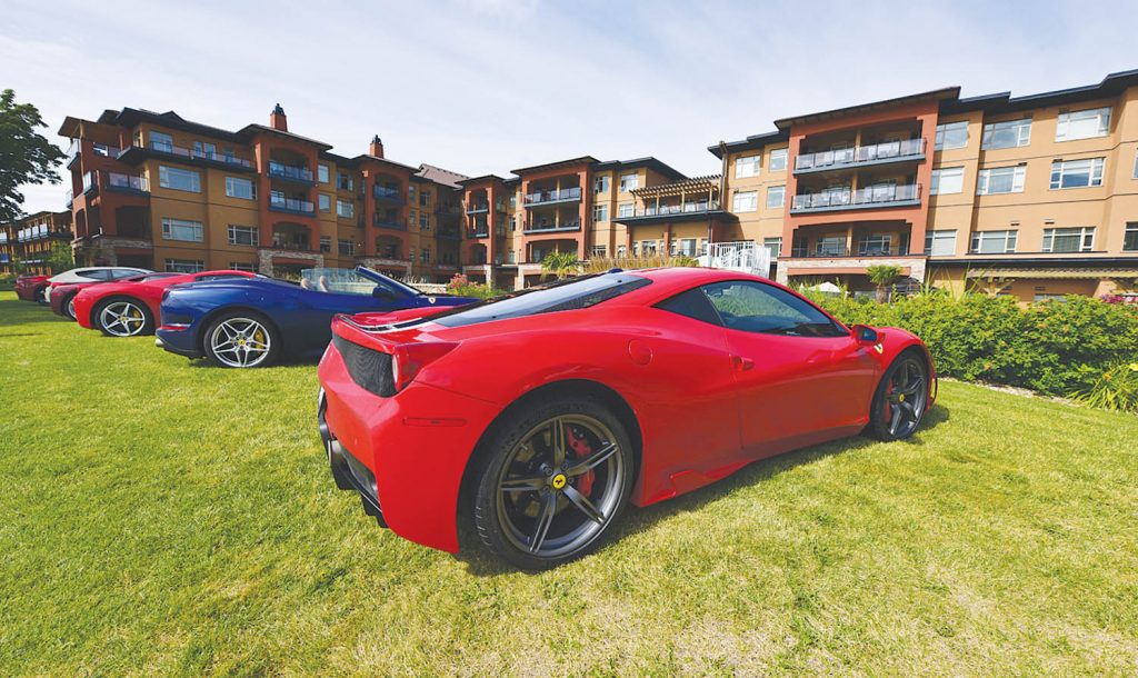 The Ferrari-Maserati of Vancouver dealership organized a provincial tour last weekend that brought about 20 owners of the famous Italian sports cars to Osoyoos and the Watermark Beach Resort. The group went on to visit Vernon, Lytton and Whistler during their busy weekend tour. (Photo supplied)