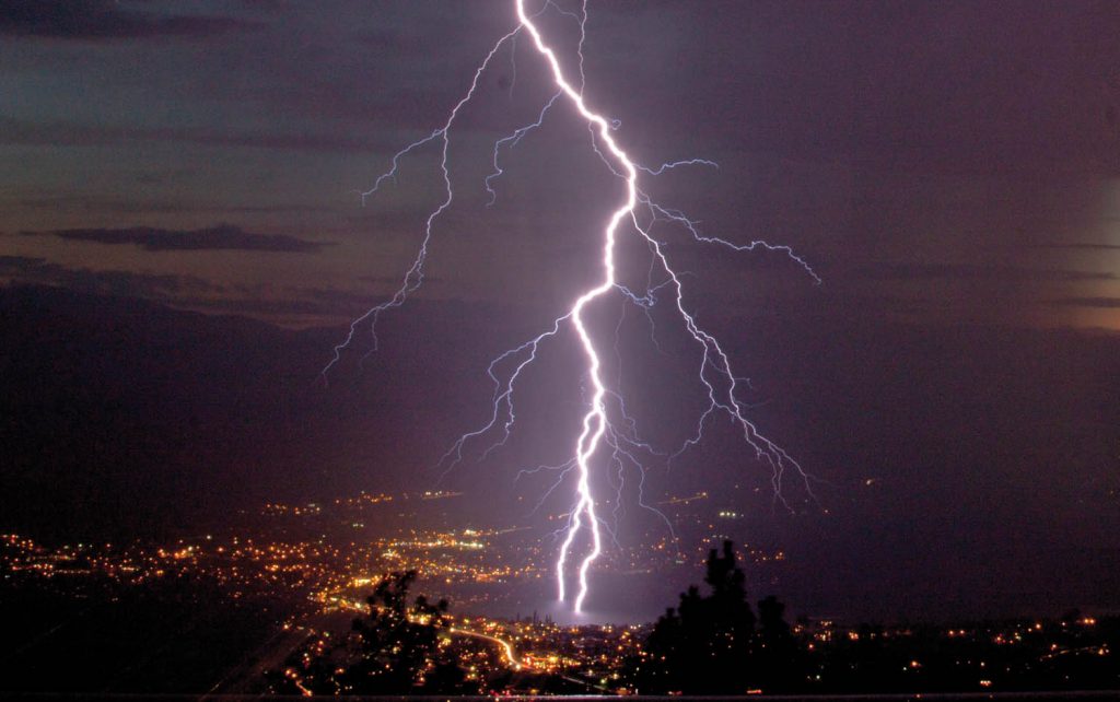 Astrophotograher Jack Newton captured this amazing image of lightning striking Osoyoos Lake in June from his home and observatory on Anarchist Mountain. Lightning strikes on around that time ignited almost a dozen small wildfires in the Osoyoos area on Anarchist Mountain, Kruger Mountain, Mount Kobau and other locations. Lightning was also blamed for some of the more serious fires that occurred later in the summer. (Jack Newton photo)