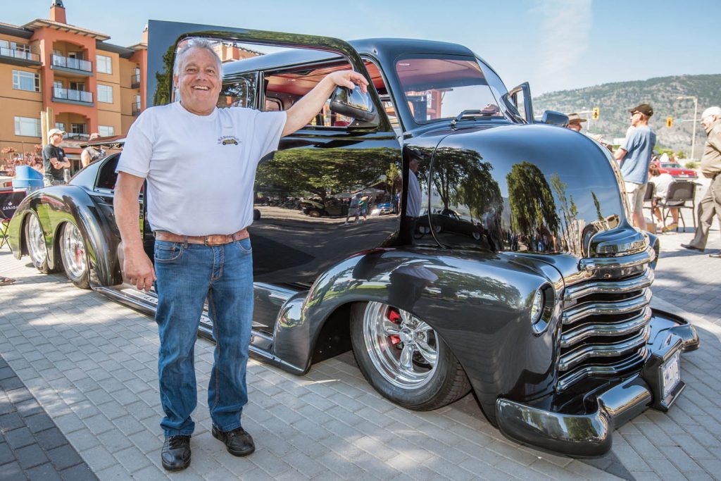 Probably the most unique looking vehicle at Cactus Jalopies in June was a custom vehicle named Deco Liner belonging to Dale (pictured) and Diane Gerry of Kelowna. It began life as a 1948 Chevrolet cab over truck, but except for the front end, you wouldn't recognize it. (Richard McGuire photo)