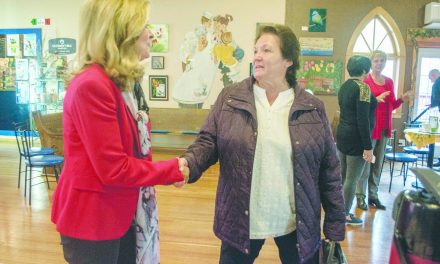 Popular TV personality Pamela Martin drops into Oliver to endorse MLA Larson