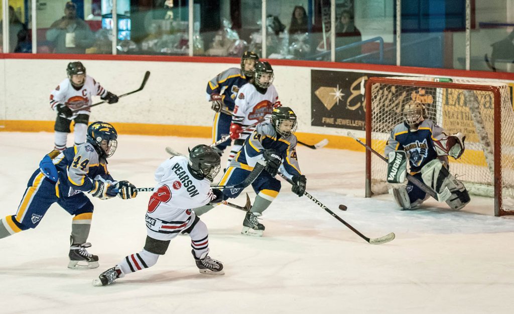 The 41st Annual Osoyoos Atom hockey tournament takes over the Sun Bowl Arena in Osoyoos and Oliver Arena this weekend. The South Okanagan Minor Hockey Association Atoms play their first game Friday afternoon at 1:45 p.m. and their second game at 7:45 p.m. immediately following the opening ceremonies, which are set to begin at 7 p.m. A total of 13 teams are competing all weekend. Above is some action from the SOMHA Atoms from last year’s tournament. (Richard McGuire file photo)