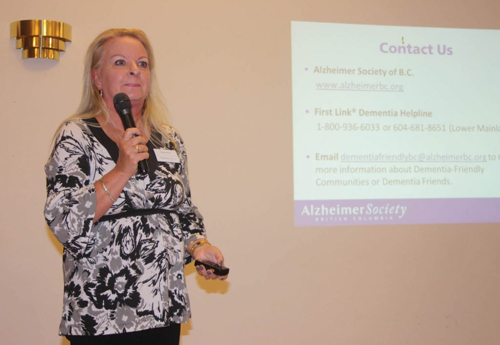 Laurie Myers, the support and education co-ordinator for the South Okanagan and Similkameen regions with the Alzheimer Society of B.C., told participants at a recent workshop in Oliver that being diagnosed with dementia isn’t a death sentence and most people who are diagnosed can continue to enjoy a wonderful quality of life for many years. (Keith Lacey photo)