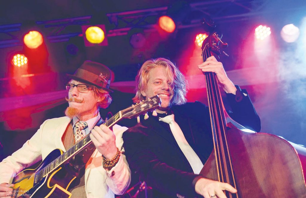 Brandon Isaak (left) and Keith Picot are the dynamic musical duo that make up the acclaimed Silver Screen Scoundrels. The duo combine wonderful swing and blues tunes with a tribute to silent film and comedy. They are playing at the Elks Lodge in Osoyoos the evening of Wednesday, March 15. (Publicity photo)