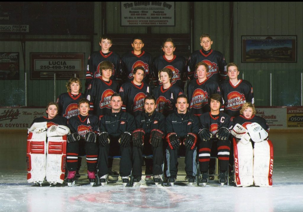 The South Okanagan Minor Hockey Association Thunder Bantams are heading back to the provincial Tier 3 championships this coming weekend in Smithers, B.C. The Thunder have had a tremendous season as they didn’t lose a single regular season or playoff game. Head coach Brock Anderson believes his team is capable of winning the provincial title if his players play their best hockey. Team members include (back row from left to right) Raistlyn Palmateer, Esteban Barahona, Kyton MacFadden and Seth Kriese. Middle row (left to right) are Tyler Badger, Cooper Seminoff, Jack Fortune, Caleb Pearson, Bryson Garska and Austin O’Neil. Front row (left to right) are Jayden Simon, Jai Minshull, assistant coach Brandon Watson, head coach Brock Anderson, assistant coach Steven Harrison, Brandon Della-Poelera and Colby Dynneson. Team manager Vanessa Kriese is missing from the photo. (Photo supplied)