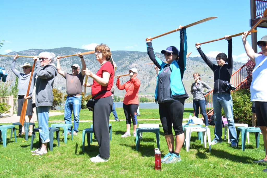 Dragonboat newcomers learn techniques during the Osoyoos Dragonboat Team’s annual open house this past Sunday afternoon at the Holiday Inn. (Lyonel Doherty photo)