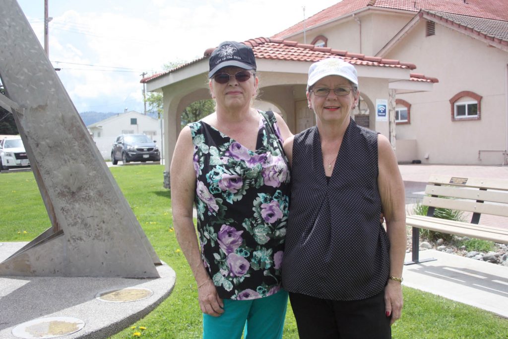 Karen Hardy (left) and Annette Star will be visiting local businesses starting this week as asking for donations for the annual Osoyoos Canada Day fireworks celebration. Hardy and Star are wearing the ball caps that will be sold to generate extra revenue for the Osoyoos fireworks. (Keith Lacey photo)