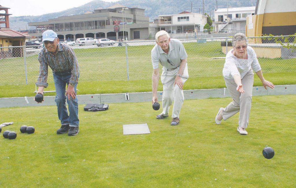 Naga Terada (left) is hopeful the Osoyoos Lawn Bowling Club will be able to attract new members as it prepares for the 2015 season. The club held an open house this past weekend. (File photo)