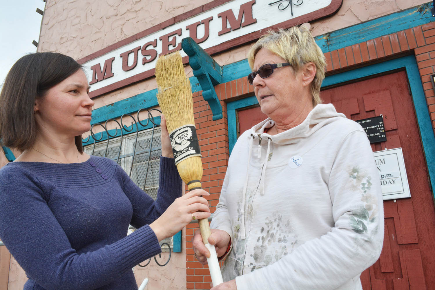 Nancy Katerenchuk (right) from the Osoyoos International Curling Club talks to Osoyoos Museum manager Kara Burton during the museum’s open house on November 8. Katerenchuk is doing research for the 60th anniversary of curling in Osoyoos. The curling club is hosting a 60th anniversary celebration and all current and former members are invited to attend this Sunday from 3-7 p.m. (Lyonel Doherty photo)