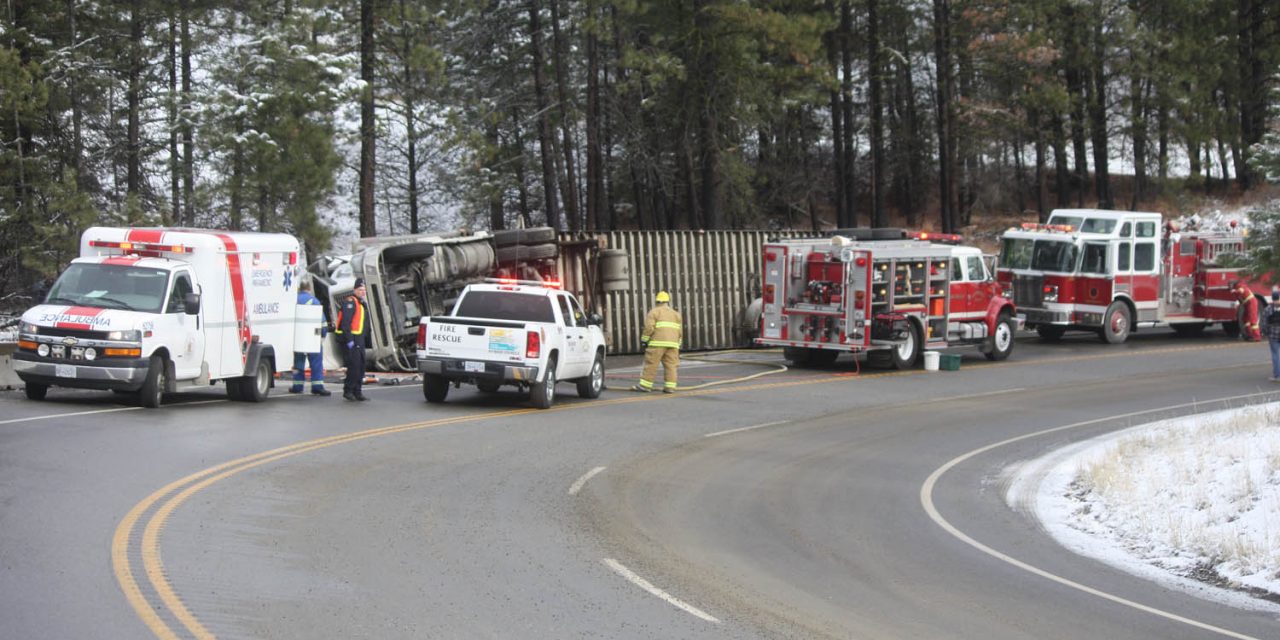 Truck rolls on Anarchist, driver airlifted to hospital in Kelowna