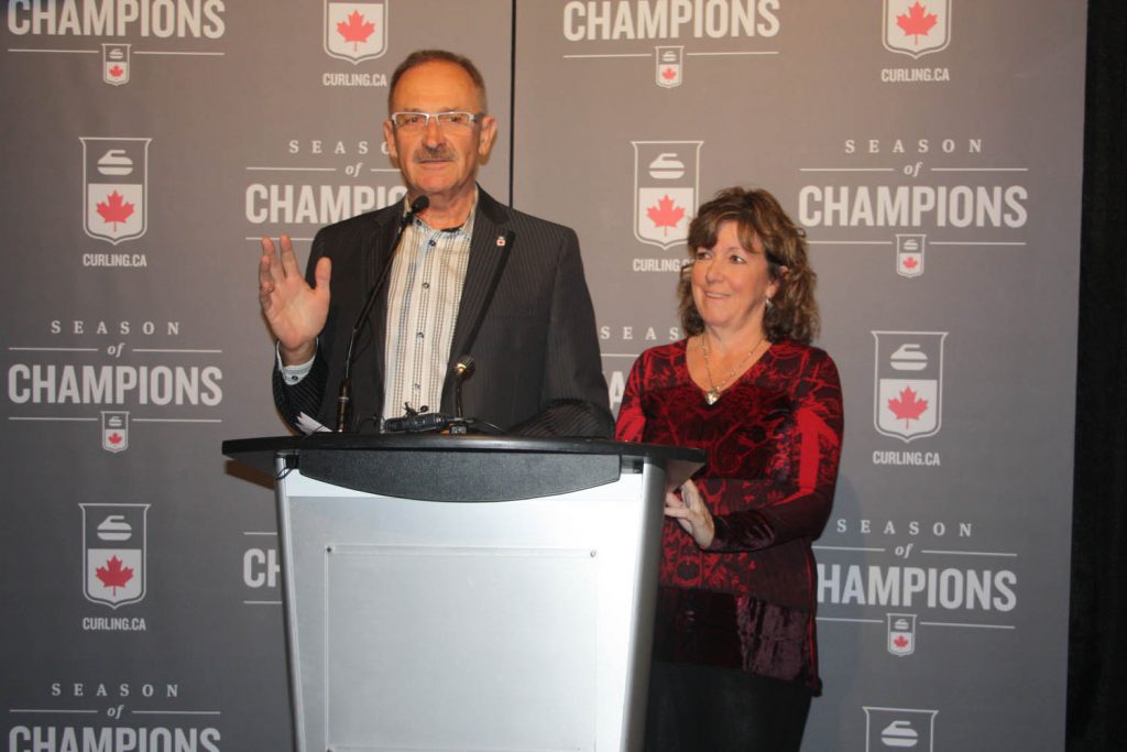 Charlie Cohoe and Kim Kirkham are the co-chairs of the organizing committee with the 2018 Scotties Tournament of Hearts Canadian Women’s Curling Championships. Cohoe and Kirkham thanked all members of the organizing committee team for their hard work that led to Thursday’s announcement that the City of Penticton had been selected to host the prestigious national event. (Keith Lacey photo)
