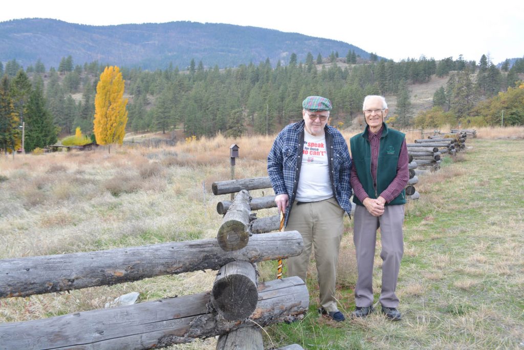 New director Bernard Penner (left) and acting president Fred Wiley of the Fairview Heritage Townsite Society visit the site on Fairview Road, where history still waits to be preserved. The society is trying to recruit more volunteers to help in this regard. (Lyonel Doherty photo) 