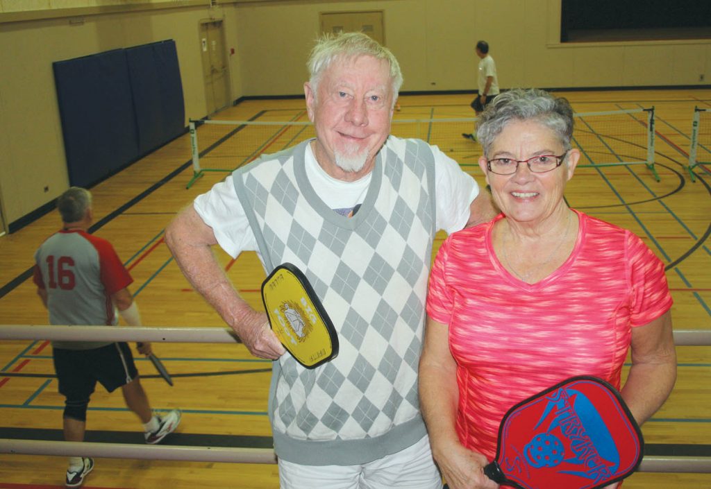 Caroll Taylor, the Osoyoos representative with Pickleball Canada, and her fellow player Fred Hamilton, are hoping the Town will support their efforts to try and have an outdoor pickleball facility built up near the tennis courts north of Osoyoos Secondary School. The sport has skyrocketed in popularity in Osoyoos over the past five years and across North America over the past 20 years. A local committee is hoping to apply for government grants to have the outdoor courts built in town. (Keith Lacey photo)