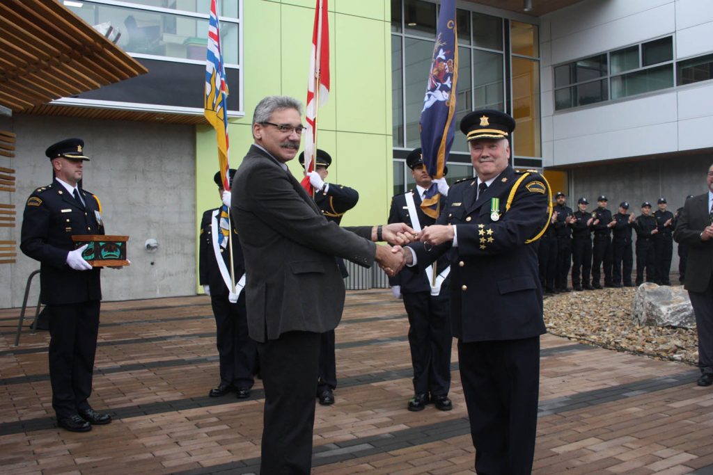 B.C. Attorney General Mike Morris handed over the keys to the impressive new Okanagan Correctional Centre near Oliver to warden Steve DiCastri back in October during the official grand opening of the facility that is expected to bring positive economic benefits to Oliver and the entire South Okanagan for decades to come. (Keith Lacey photo)