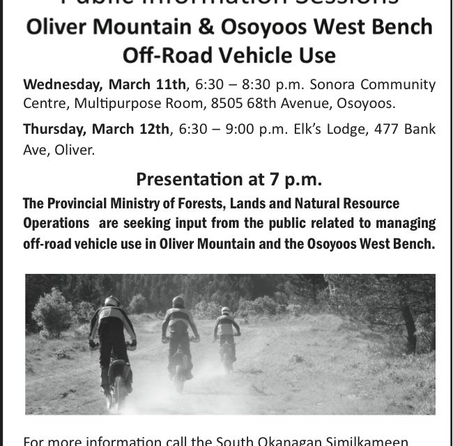 Public input sought on ORV use in South Okanagan