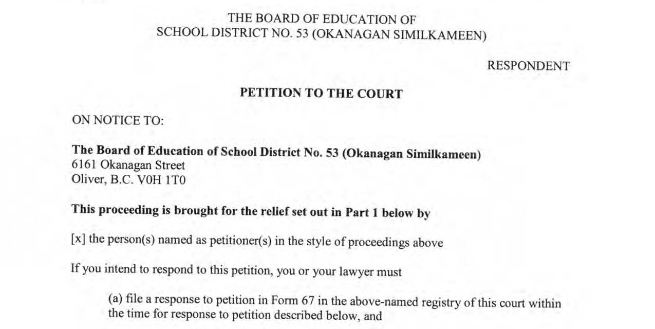 SD 53 didn’t follow its own school closure policy, court petition alleges