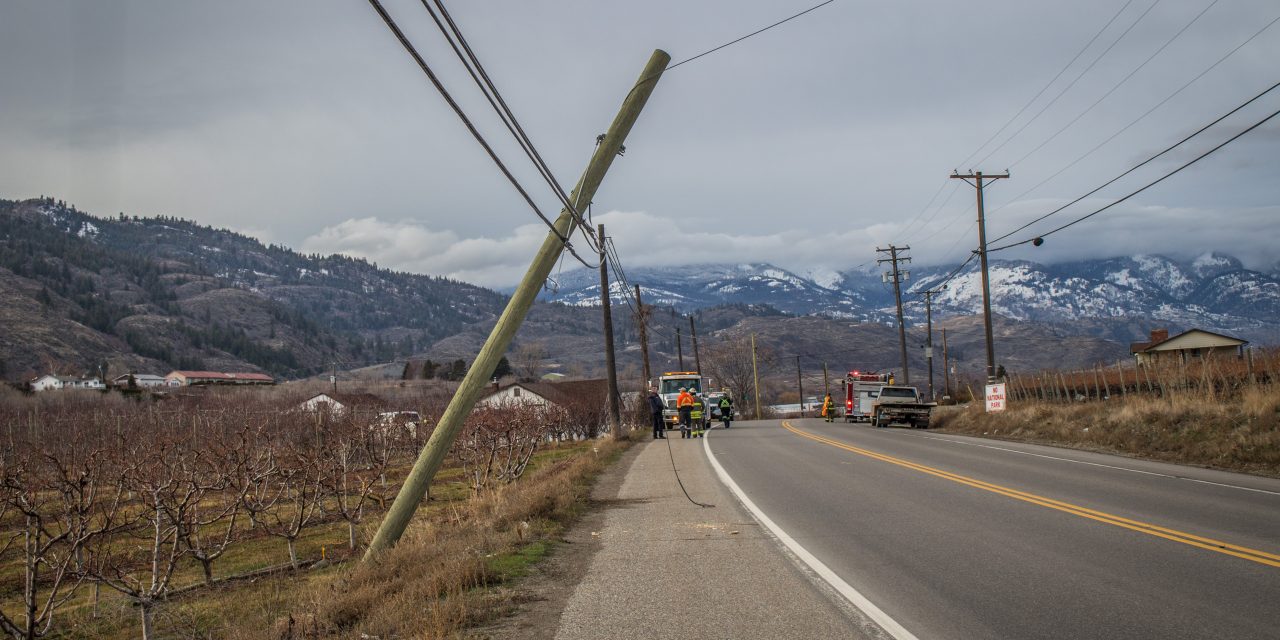 Highway 97 closed after hydro pole hit