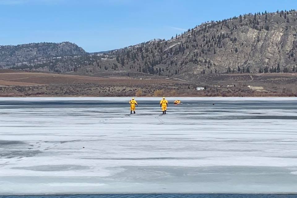 Exhaustive ice rescue mission saves dog on Osoyoos Lake