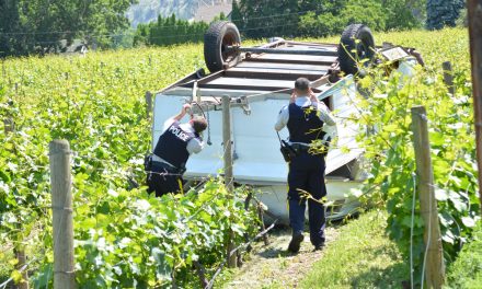 Camper unhitches, overturns in orchard