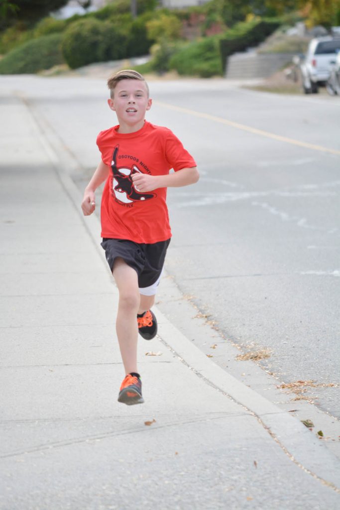 Lenny Hachey from Osoyoos Elementary School crushed the competition in the boys 10-11 division at the district cross country run at Tuc-el-Nuit Elementary on Tuesday, Oct. 4. Hachey led the pack all the way to a commanding finish. (Lyonel Doherty photo)