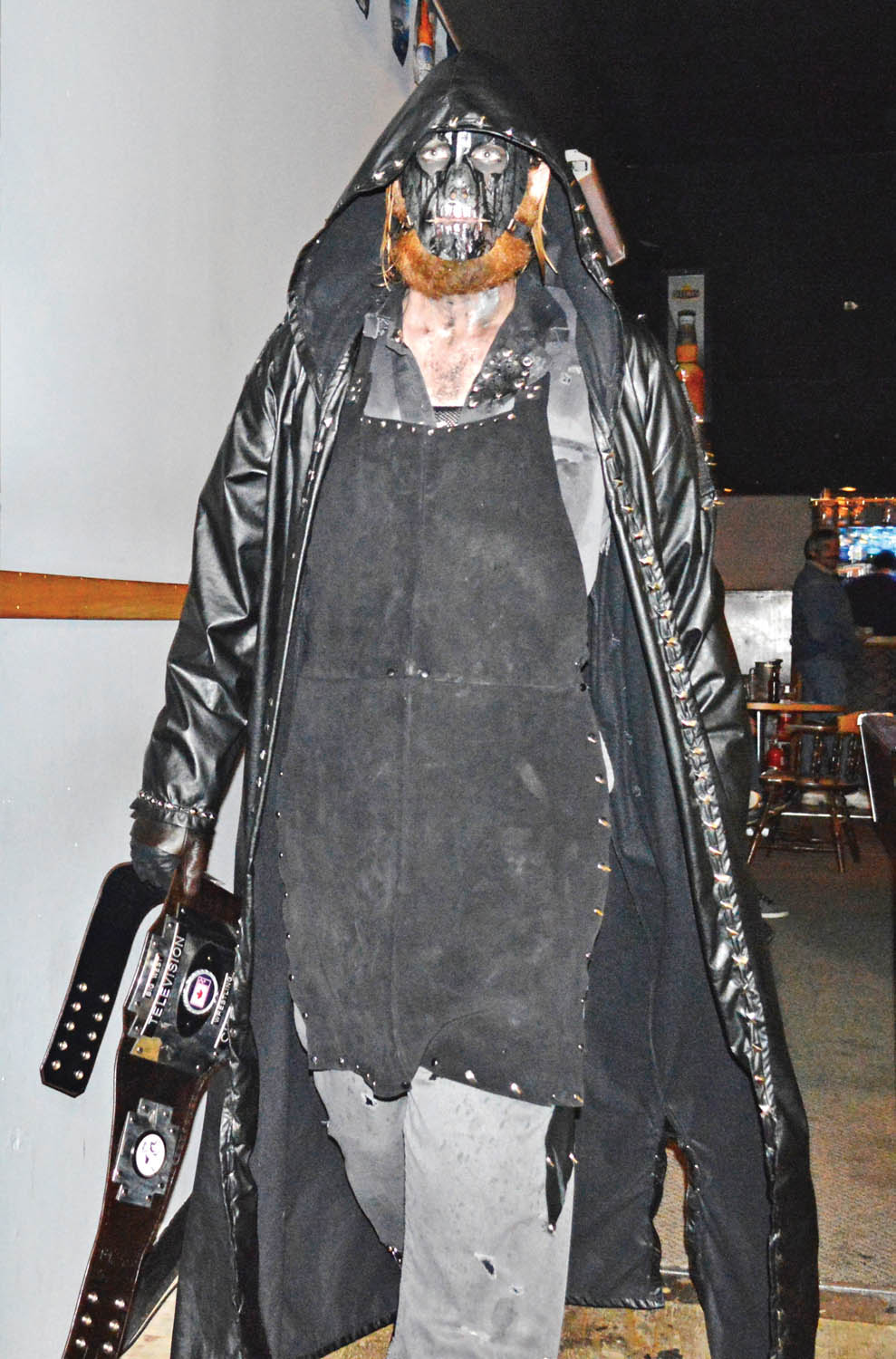 The six-foot-eight Cremator Von Slasher is headlining a wrestling event at the Sonora Community Centre March 30. A portion of proceeds will go to the Splash Park and Spirit of the Game. Von Slasher brings with him other evil members of the Von Slasher clan. Casey Brouwer of the Town of Osoyoos says the night will be exciting and be good entertainment. (Photo supplied)