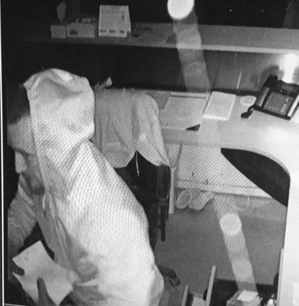 Osoyoos RCMP released this surveillance photo of a break and enter suspect inside Joe’s Plumbing and Heating early Tuesday morning. An hour later, the Subway restaurant on Main Street was also broken into. Police are asking anyone who can identify the suspect or who has information about these crimes to contact Osoyoos RCMP at 250-495-7236. (Photo supplied)