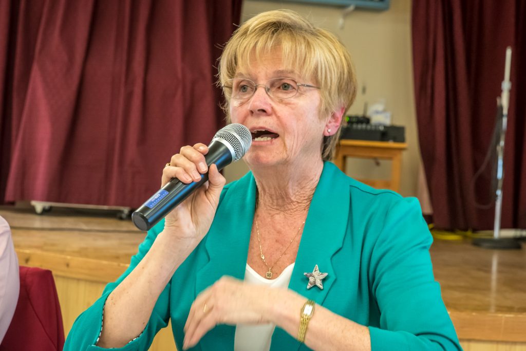 B.C. Liberal candidate Linda Larson, the incumbent MLA, speaks at last Friday's candidate forum at the Osoyoos Seniors' Centre. (Richard McGuire photo)