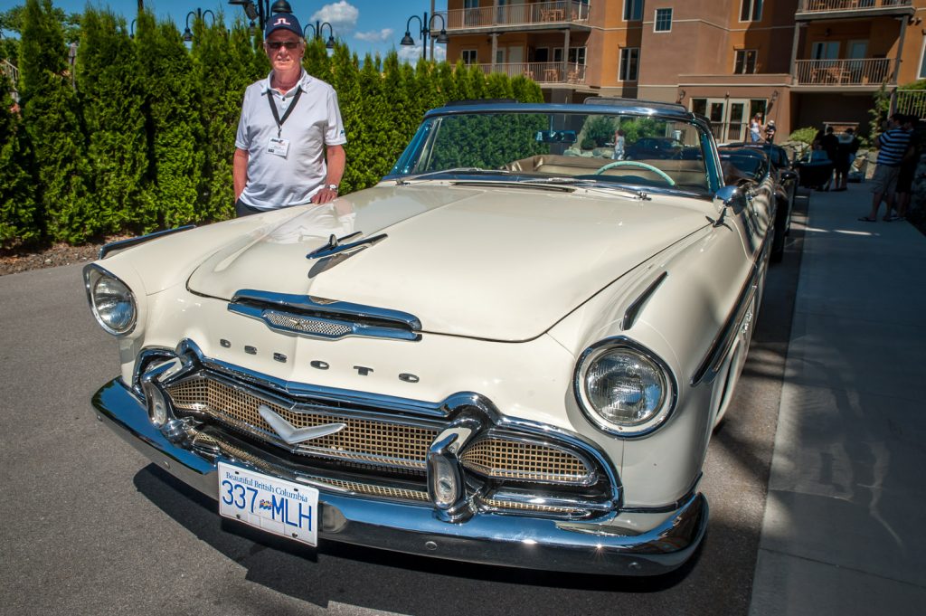 David Taft shows his 1956 DeSoto Fireflite, which was the pace car in the Indianapolis 500. The car was among those being driven in the Area 27 Rally that left from Spirit Ridge on Saturday to tour the South Okanagan. (Richard McGuire photo)