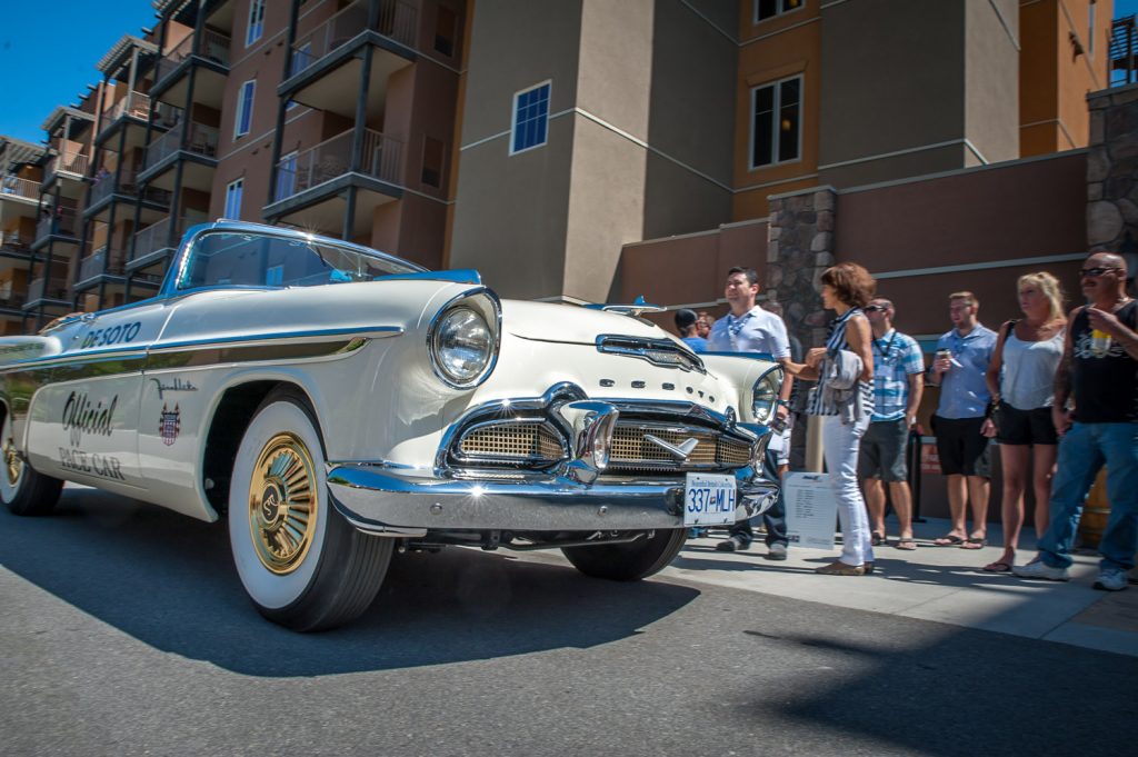 This 1956 DeSoto Fireflite was the official pace car of the 1956 Indianapolis 500. Driven by David Taft, it drew admiration from fans as it started out from Spirit Ridge in the Area 27 Rally on Saturday. (Richard McGuire photo)