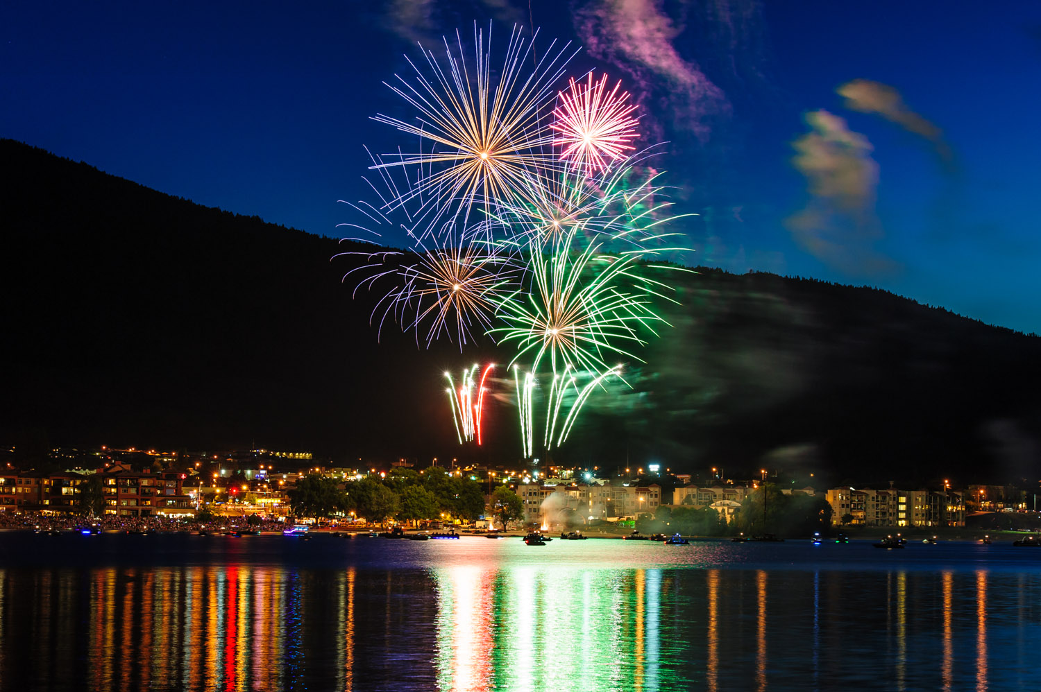 Fireworks burst over Osoyoos Lake to end the evening at Cherry Fiesta. (Richard McGuire photo)