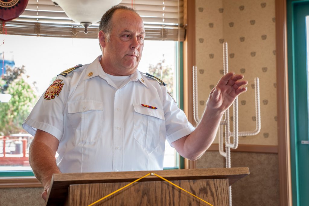 Fire Chief Rick Jones was guest speaker at the Rotary Club of Osoyoos on Thursday, July 17. (Richard McGuire photo)