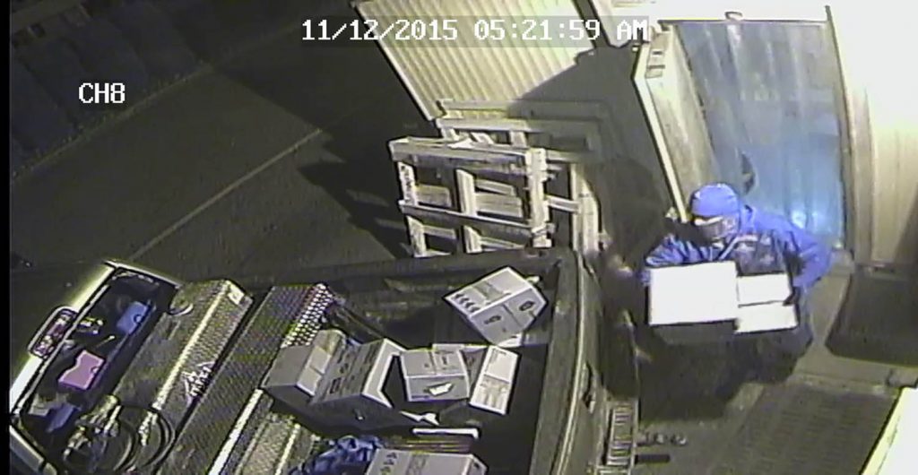 The suspect loads up the truck with boxes just over six minutes after arriving. Minutes later, Campo Marina across the highway is broken into.