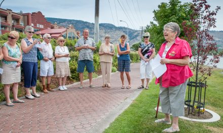 Osoyoos Soroptimists dedicate tree to late Shirley Rowbotham by Pioneer Walkway