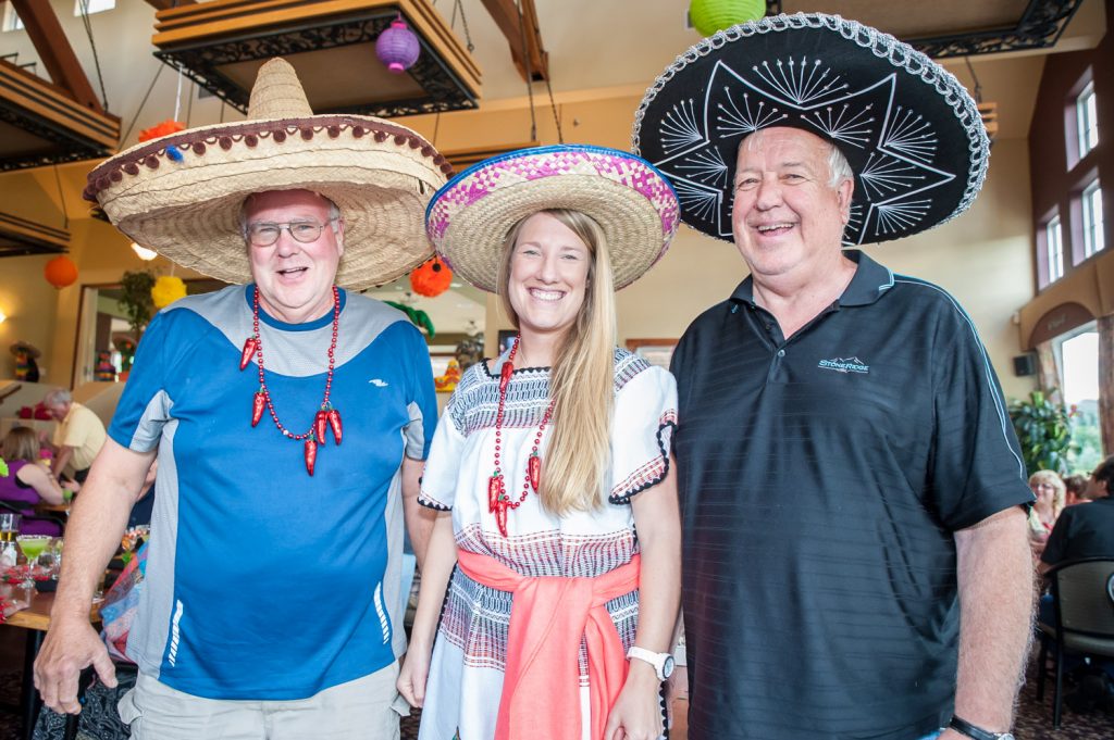 Some of the guests dressed appropriately for the Mexican Fiesta theme of the second of three fundraisers for the Desert Park Exhibition Society. This event was held Friday evening at Greenside Grill. From left are Bryon Baskett of Osoyoos, Kirsten Burnett of Penticton and Lyall Street of Salmo. (Richard McGuire photo)