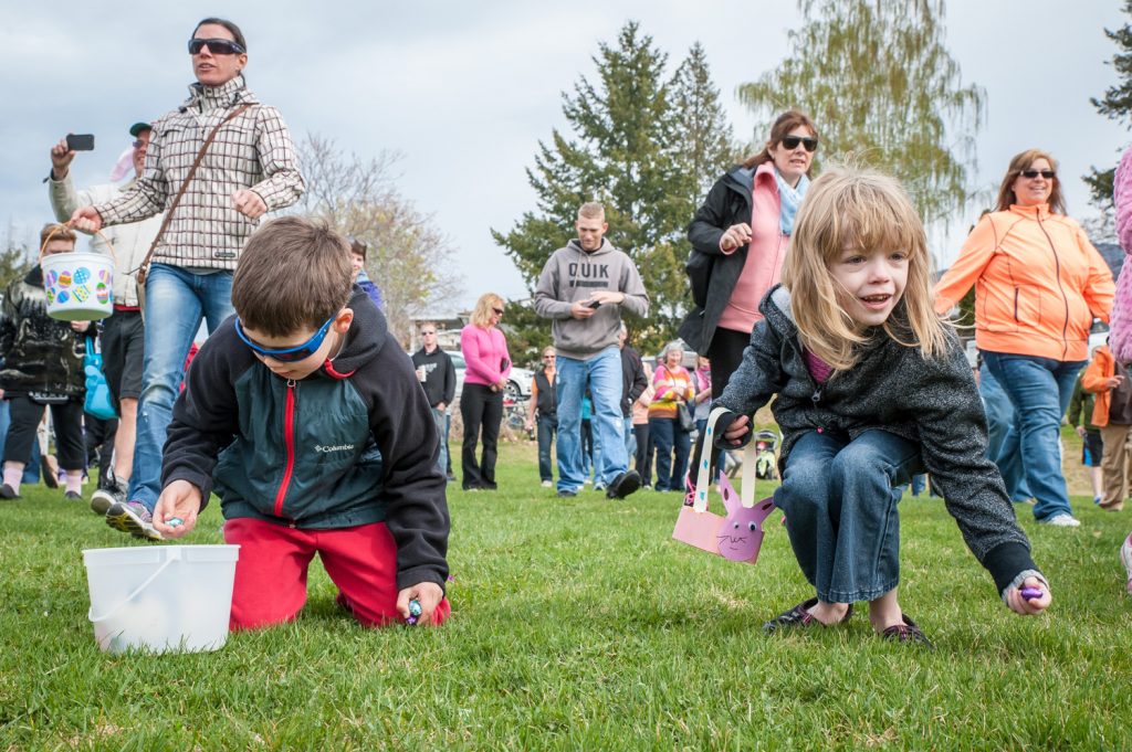 It was only a matter of milliseconds from the word "go" to dozens of children making a beeline onto the field in Saturday morning's Easter egg hunt. And it was only a few more milliseconds until they'd gathered every candy egg from the field. (Richard McGuire photo)