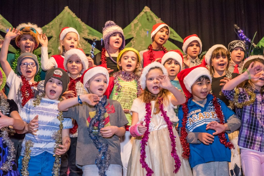Grade 4 and 5 students sang a couple songs and played two more on recorder. Front row from left are Kieren Butt, Kyle Dooley, Brooke Young and Christian Urdas. (Richard McGuire photo)