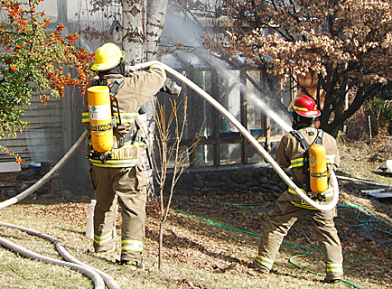 feb24fireweb A fire that started in the kitchen area of a home on Hwy. 97 at approximately 11:45 a.m. on Feb. 22, was likely caused by a wood stove. The uninsured home was completely destroyed, said Fire Chief Rick Jones. Photos by Laurena Weninger - Click on picture for larger image