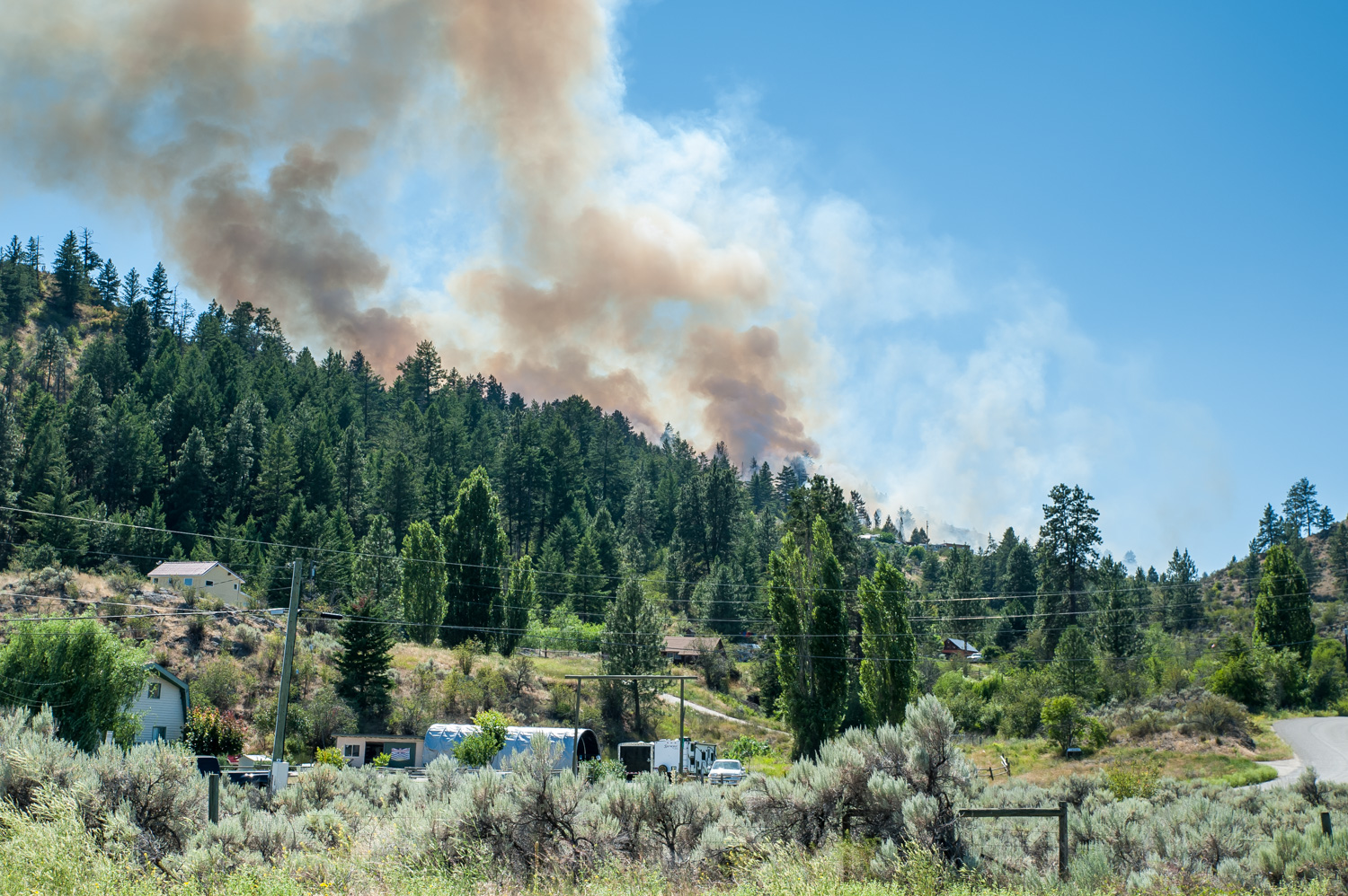 A wildfire burned July 9 at Old Richter Pass Road west of Osoyoos. (Richard McGuire photo)