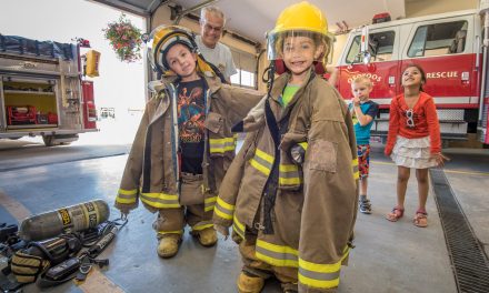 Kindergarten kids from Osoyoos Elementary School are firefighters for a day