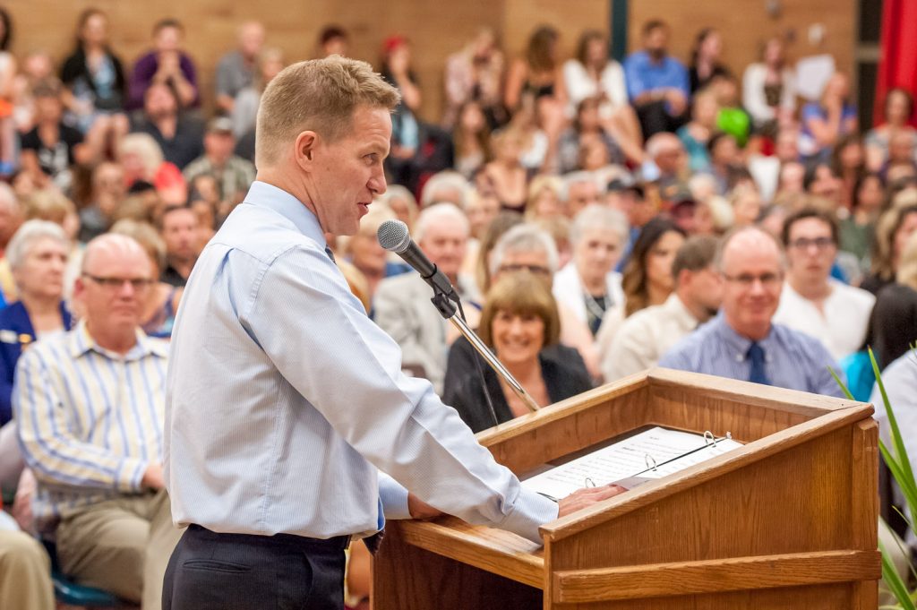 Teacher Peter Gajda was the keynote speaker, delivering words of inspiration to the graduates. Gajda told the students that the other teachers, who missed the ceremony due to the labour dispute, care about them nonetheless. (Richard McGuire photo)