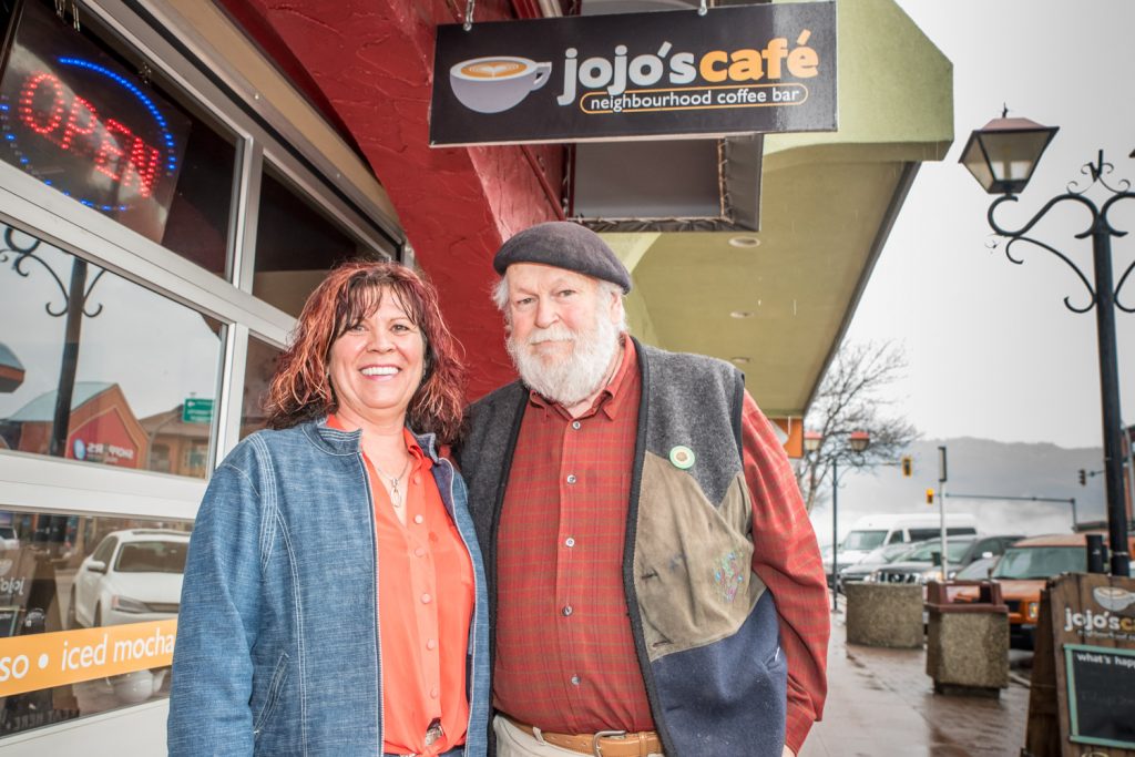 B.C. Green candidate Vonnie Lavers stopped by Jojo's Café on Wednesday with her campaign manager Dave Cursons to meet local residents and get signatures on her nomination papers.(Richard McGuire photo)