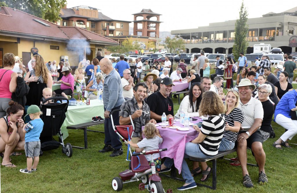 Hundreds of Osoyoos residents turned out Wednesday evening to celebrate the recent upgrades to Gyro Park. The community celebration was organized by the Town of Osoyoos. MLA Linda Larson and Mayor Sue McKortoff spoke briefly, noting the role played by the province's Resort Municipality Initiative in funding the park upgrades. There was live music with the Lost Boys, bouncy castle, balloons and face painting for kids and volunteers from the Royal Canadian Legion cooked up hamburgers and hot dogs. (Richard McGuire photo)