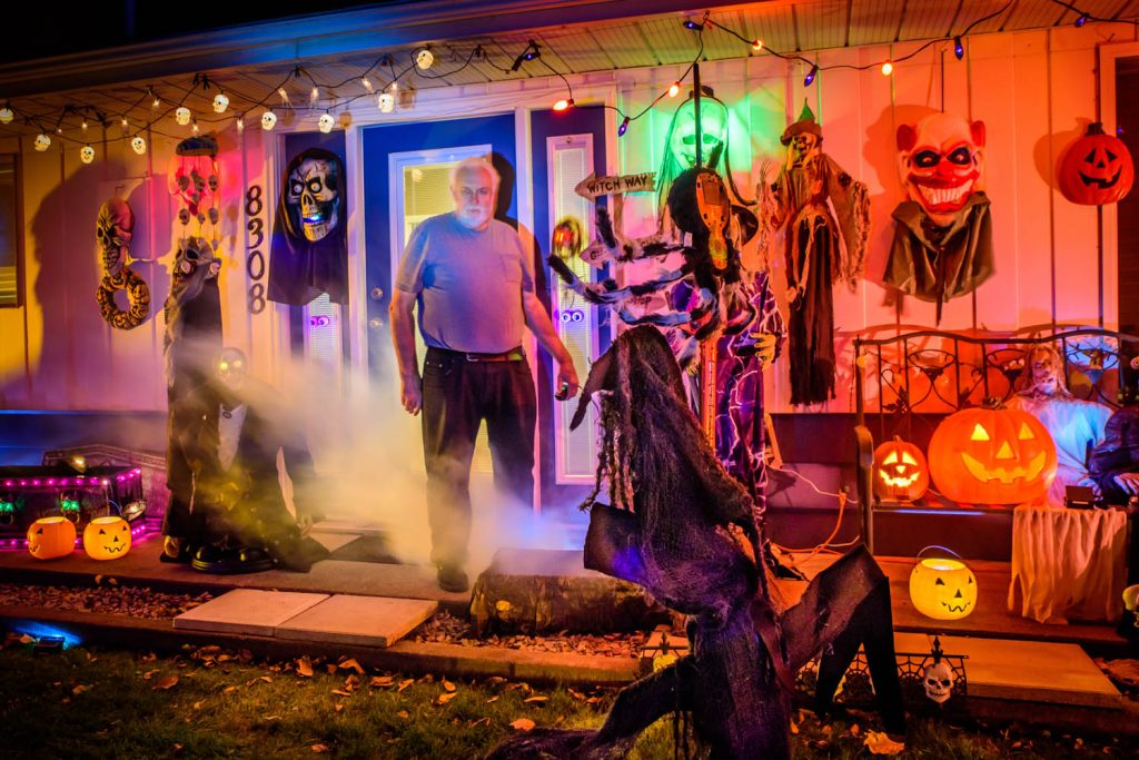 Mike Cudmore, at 8308 Kingfisher Drive, loved Halloween as a kid. He has just as much fun as an adult decorating his house and front lawn for Halloween. This is the fourth year he's done it, but it was bigger and better than previous years. One child told him his house was the greatest. (Richard McGuire photo)