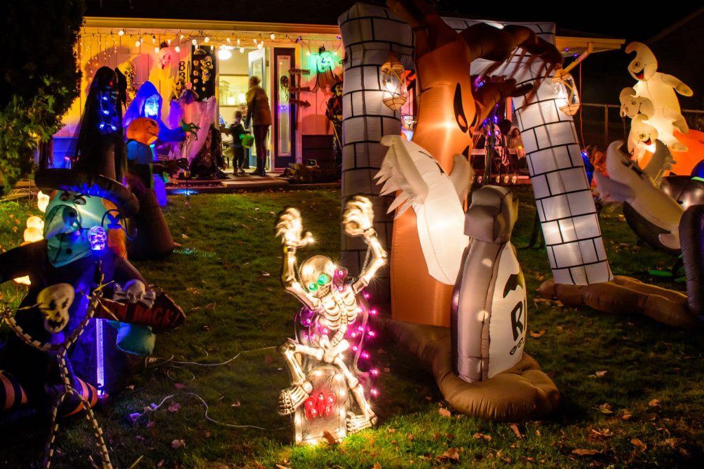 Mike Cudmore is to Halloween what Mat Hassen is to Christmas. Both men go all out decorating their lawns, but for different occasions. Cudmore's home on Kingfisher Drive attracted many awestruck kids, though some needed a little persuasion from their parents to knock on the door. (Richard McGuire photo)