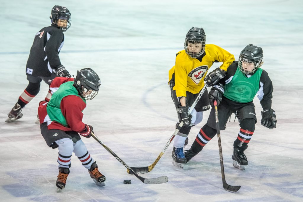 Osoyoos Elementary School’s Hockey Academy finished the season with its Charity Classic hockey game last Wednesday at the Sun Bowl Arena. The Hockey Academy split into two teams that faced each other while their schoolmates cheered them on from the stands. The students bring items for the Osoyoos Food Bank and about 350 items were collected. The Hockey Academy program takes in students from Grades 3 to 7. (Richard McGuire photo)