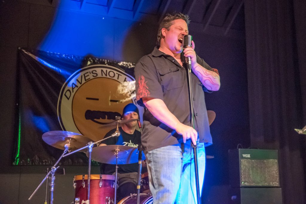 The band Dave's Not Here played a number of popular cover songs during a dance at the Sonora Community Centre on Friday night to raise funds for the South Okanagan Midget, Bantam and Pee Wee Rep hockey teams to go to B.C. provincials. (Richard McGuire photo)