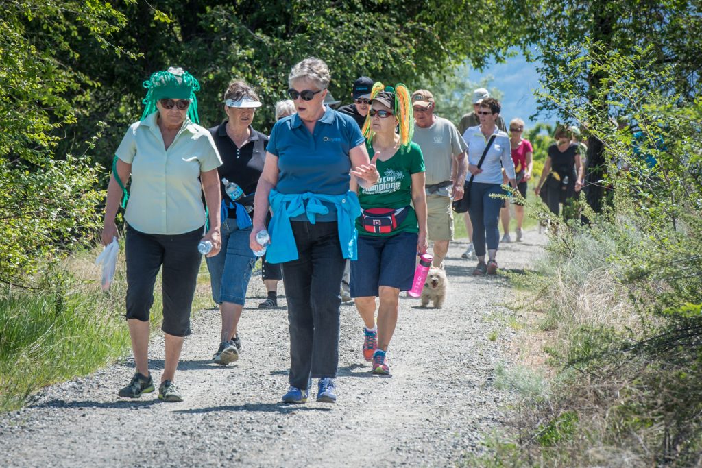 Walkers set out along the Irrigation Canal Walkway in Osoyoos for the Desert Hospice Society's Hike for Hospice on Sunday. This is the first year that separate hikes have been held in Oliver and Osoyoos. The hike was to raise money for the organization that supports palliative and end of life care services. (Richard McGuire photo)